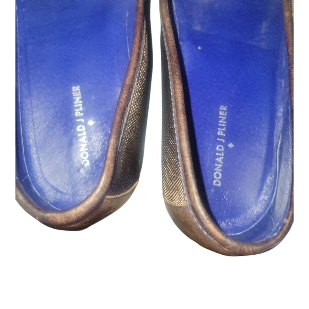 Donald J Pliner Men's Donnien Brown Horse-Bit Leather Nylon Loafers Sz 11/2 M